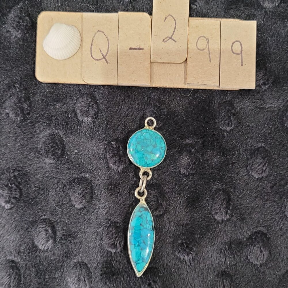 Item #Q299 Made in Mexico Sterling Silver 2 Sided Crushed Turquoise and Black
